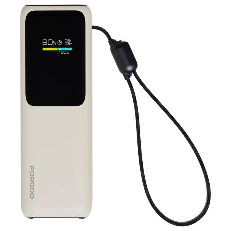 PDPBFCH098BG Porodo 100W 20000 mAh Powerbank With TFT Display - Beige - Image 1