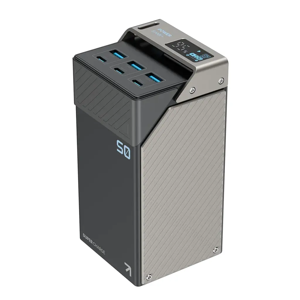 PPBCHA68-BK Powerology 50000mAh Powerbank 65W 3*PD Type-C and 3*PD USB-A with A to C Cable -Black - Image 1